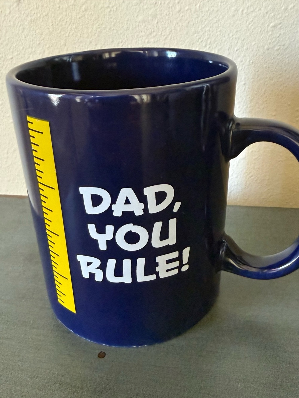 Father’s Day Gift, Navy Ceramic 'Dad, You Rule!' Mug with Yellow Ruler Graphic - Picture 3 of 3